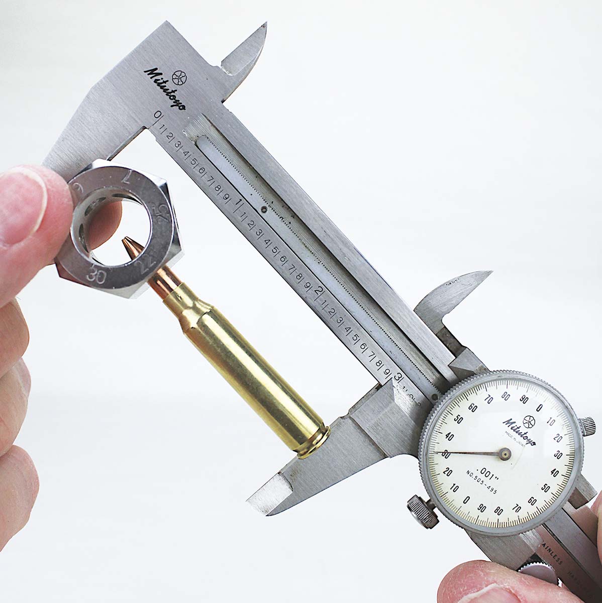 Measuring COL to the bullet ogive is more precise than measuring to the bullet’s tip.